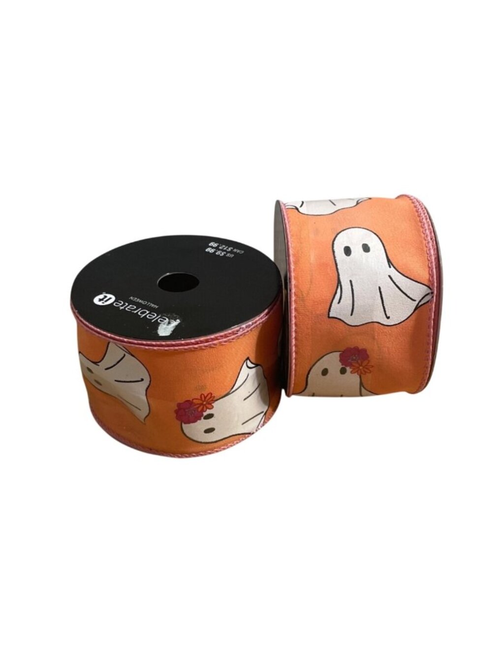 Celebrate It Halloween Wired Ribbon Girl Boy Ghost 2.5 in x 20 Ft Orange White